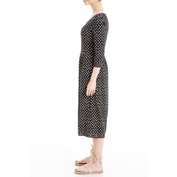 Max Studio Women's Long Sleeve Midi Dress X-Small Black/Toast Small Tossed Daisy - Picture 2 of 4